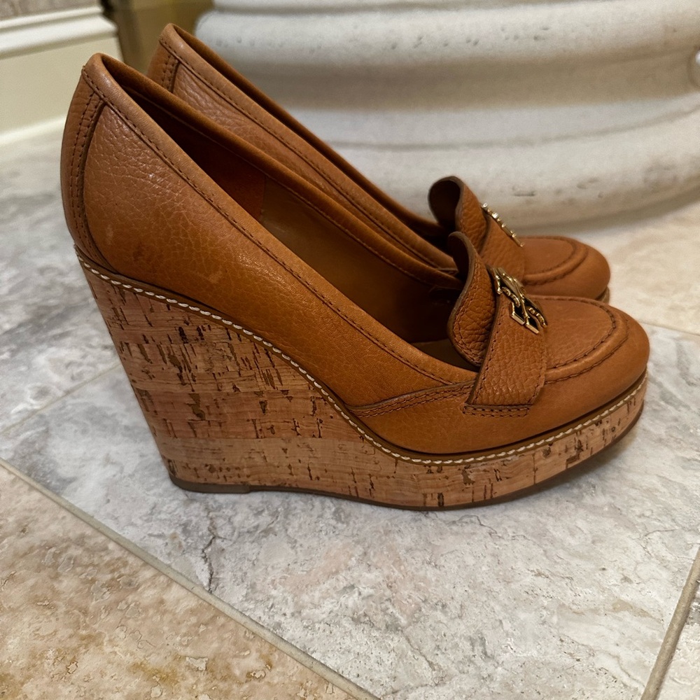 Tory Burch Brown Wedge Shoes with Cork Platform